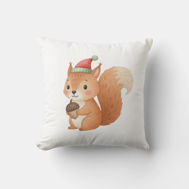 Cute Christmas Squirrel with Acorn Sticker Throw Pillow (Front)