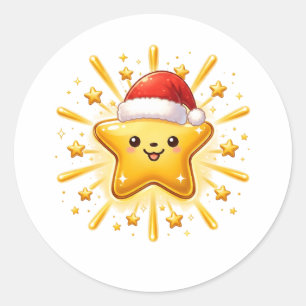 Cute Christmas Star Ornament Classic Round Sticker