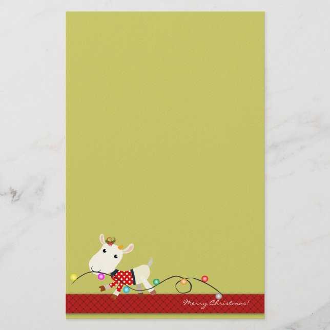 Cute Christmas Stationery: Goat & Christmas Lights Stationery (Front)