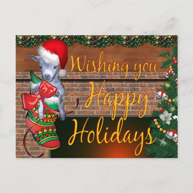 Cute Christmas Stocking Baby Goat Holiday Postcard (Front)