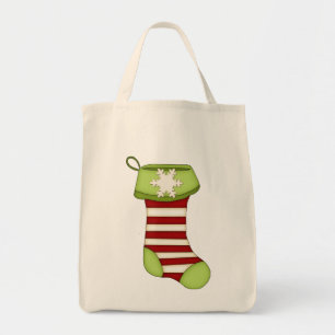 Cute Christmas Stocking-Green with Red Stripes Tote Bag