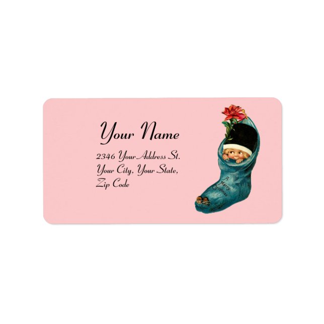 Cute Christmas Stocking ,Little Child,Pink Blue Label (Front)