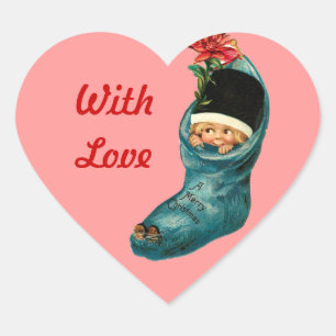 Cute Christmas Stocking ,Little Child,Pink Heart Heart Sticker