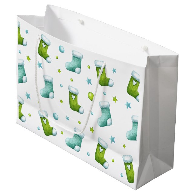 Cute Christmas Stocking Pattern Gift Bag (Front Angled)