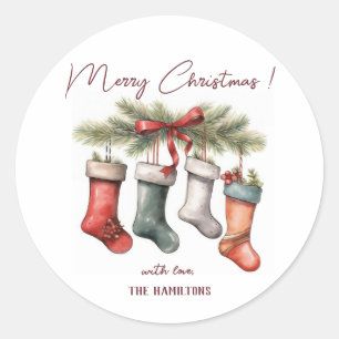 Cute Christmas Stockings Classic Round Sticker 4.8