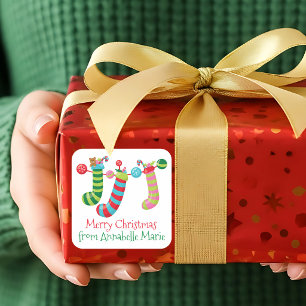 Cute Christmas Stockings Customized From Gift Square Sticker