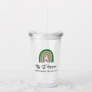 Cute Christmas Teacher Rainbow Nice List Acrylic Tumbler