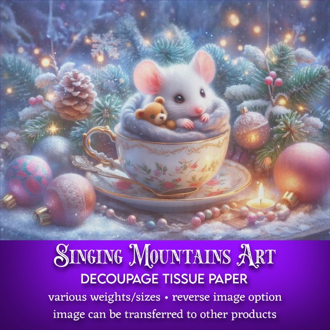 Cute Christmas Teacup Mouse & Teddy Bear Decoupage Tissue Paper (Creator Uploaded)