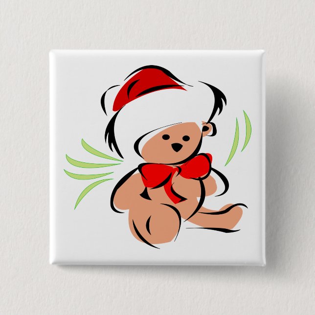 Cute Christmas teddy bear 2 Inch Square Button (Front)