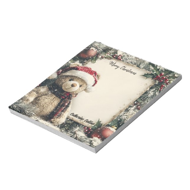 Cute Christmas Teddy Bear Design - Festive and Fun Notepad (Rotated)