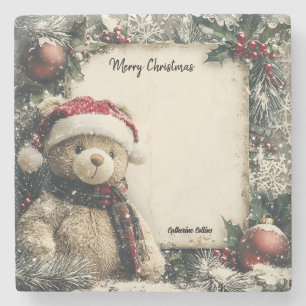 Cute Christmas Teddy Bear Illustration Design  Stone Coaster