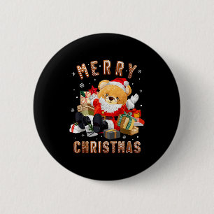 Cute Christmas Teddy Bear Santa Claus 2 Inch Round Button