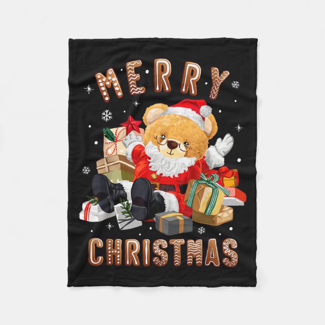 Cute Christmas Teddy Bear Santa Claus  Fleece Blanket (Front)