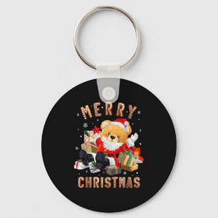 Cute Christmas Teddy Bear Santa Claus Keychain