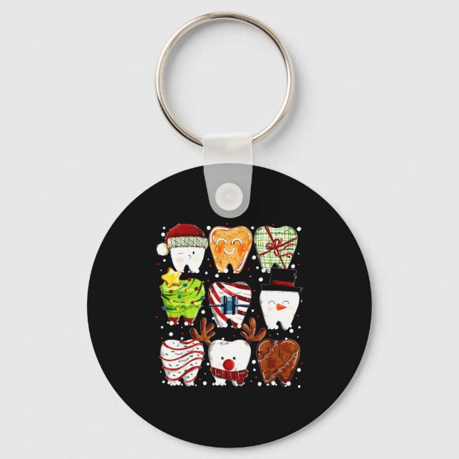 Cute Christmas Teeth Funny Christmas Dentist Denta Keychain (Front)