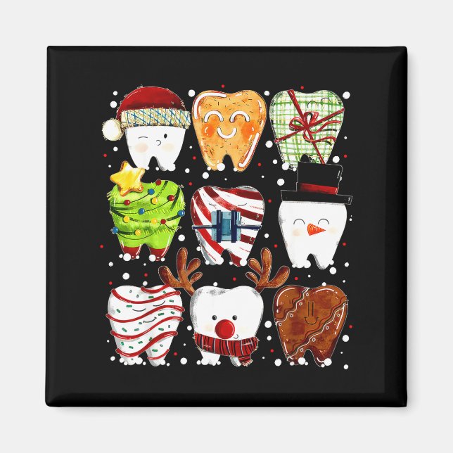 Cute Christmas Teeth Funny Christmas Dentist Denta Magnet (Front)