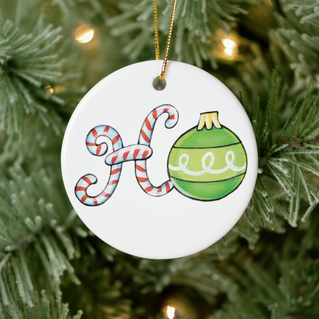 Cute Christmas Text, Ho in Candy Canes Ornaments (Tree)
