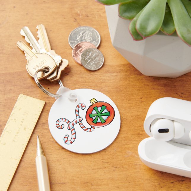 Cute Christmas Text, Ho in Candy Canes Ornaments Keychain (Desk)