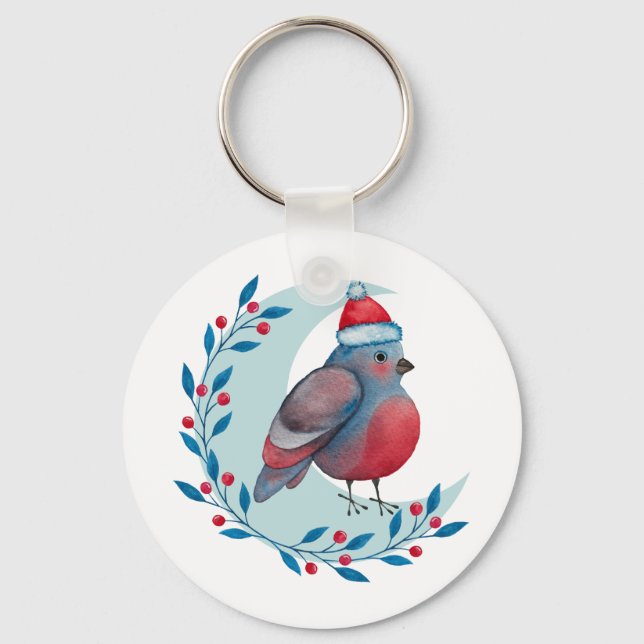 Cute christmas throw pillow with a watercolor illu keychain (Front)