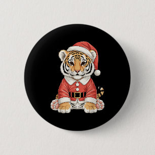 Cute Christmas Tiger Santa Safari Animal  2 Inch Round Button