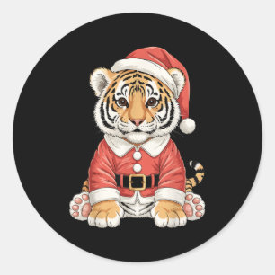 Cute Christmas Tiger Santa Safari Animal  Classic Round Sticker