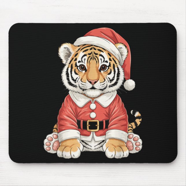 Cute Christmas Tiger Santa Safari Animal  Mouse Pad (Front)