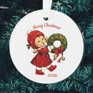 Cute Christmas Tot with Wreath Acrylic Ornament