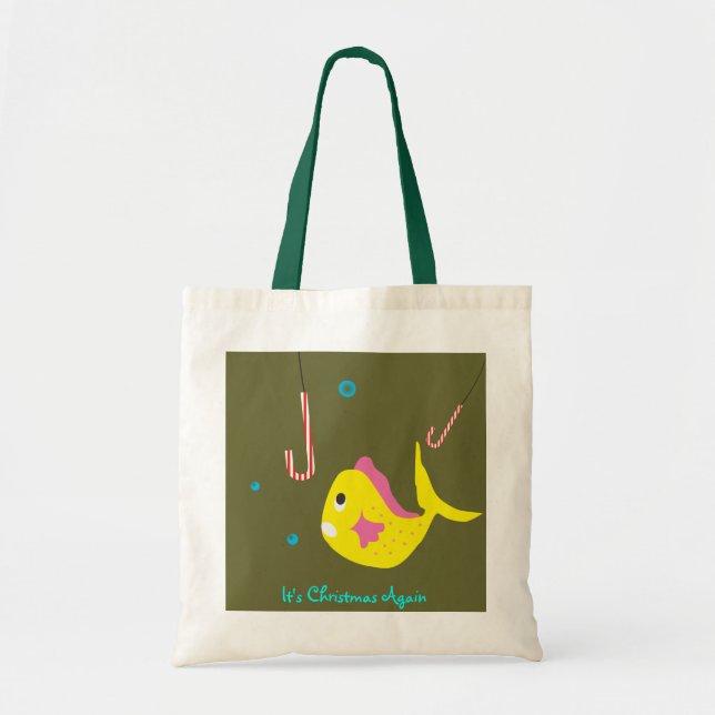 Cute Christmas Tote Gift Bag - Fish Candy Cane (Front)