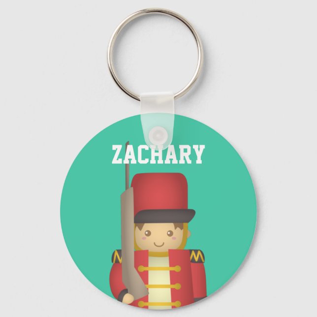 Cute Christmas Toy Soldier Boy in Red Keychain (Front)