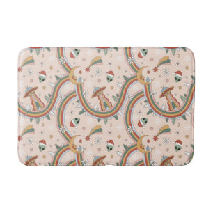 Cute Christmas Tree Alien Rainbow Holiday Pattern Bath Mat