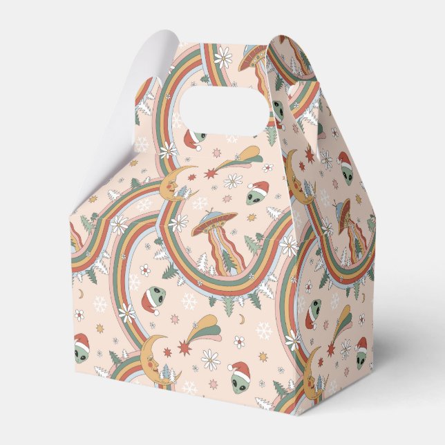 Cute Christmas Tree Alien Rainbow Holiday Pattern Favor Box (Front Side)