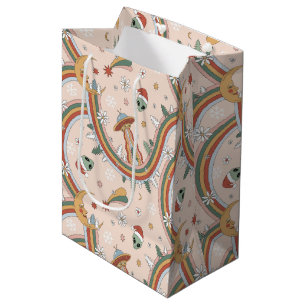 Cute Christmas Tree Alien Rainbow Holiday Pattern Medium Gift Bag