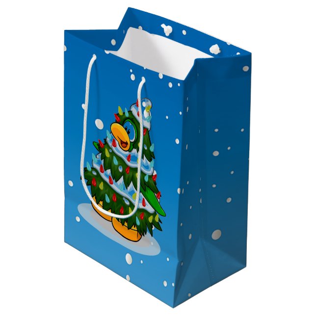 Cute Christmas Tree and Penguin Medium Gift Bag (Front Angled)