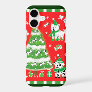 Cute Christmas Tree and Puppy Dogs with Bones