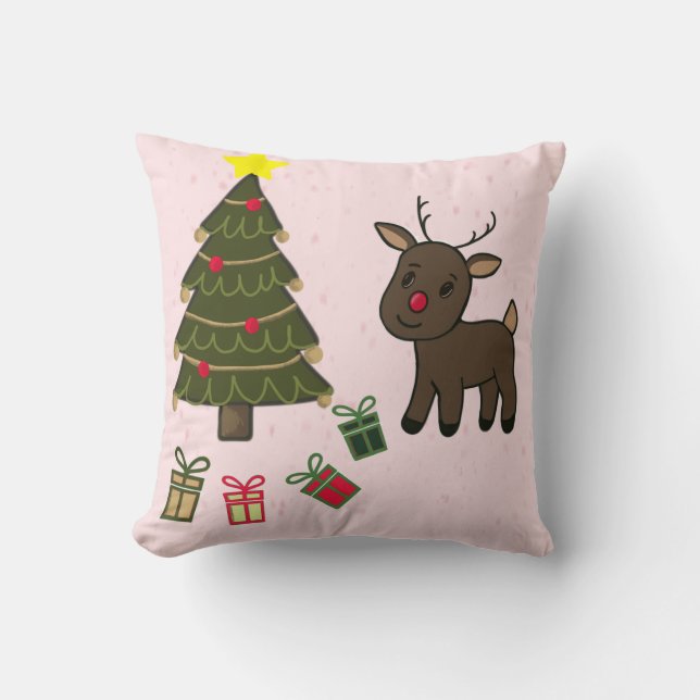 Cute Christmas tree and reindeer pillow  (Front)