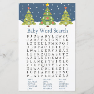 Cute Christmas Tree Baby Shower Word Search Game