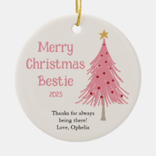 Cute Christmas Tree Blush Pink Ceramic Ornament