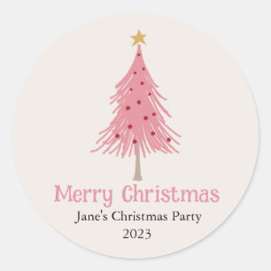 Cute Christmas Tree Blush Pink Party Classic Round Sticker