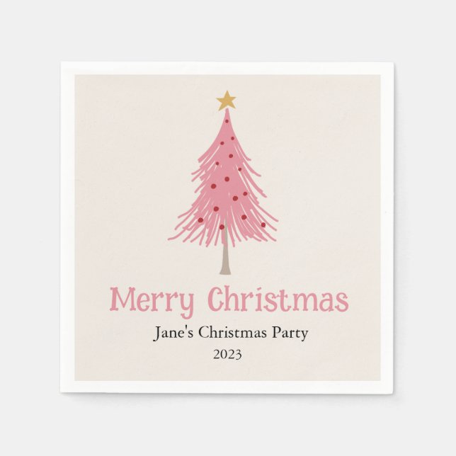 Cute Christmas Tree Blush Pink Party Napkin (Front)