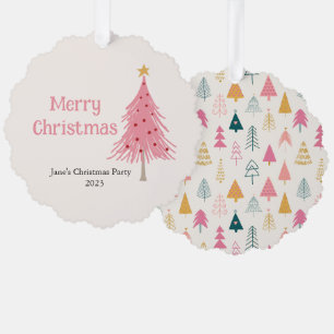 Cute Christmas Tree Blush Pink Party Ornament Card