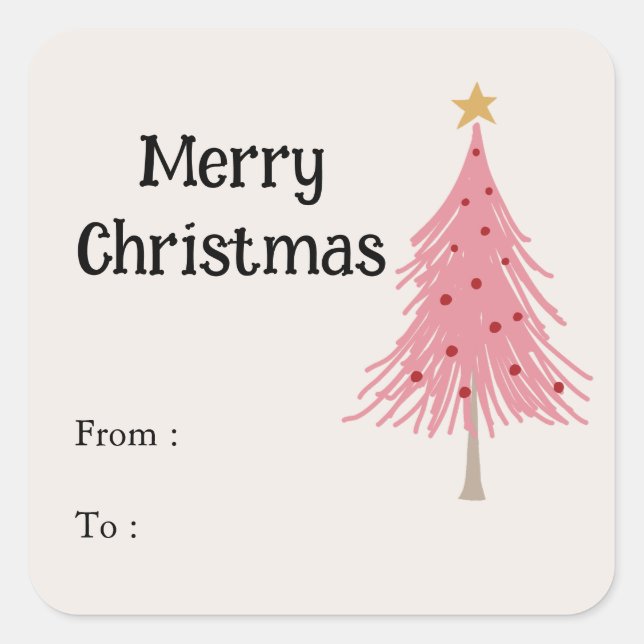 Cute Christmas Tree Blush Pink  Square Sticker (Front)