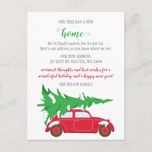 Cute Christmas Tree Car We've Moved Holiday Moving Postcard (Front)