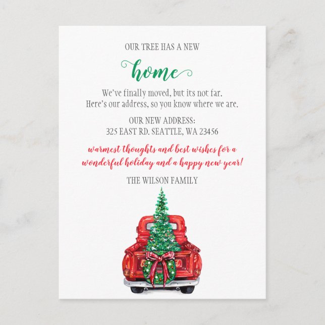 Cute Christmas Tree Car We've Moved Holiday Moving Postcard (Front)