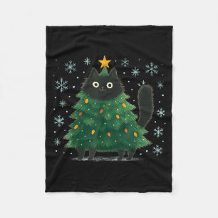 Cute Christmas Tree Cat Funny Holiday Snowflake  Fleece Blanket
