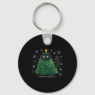 Cute Christmas Tree Cat Funny Holiday Snowflake Keychain