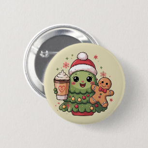 Cute Christmas Tree Coffee Latte Gingerbread Xmas 2 Inch Round Button