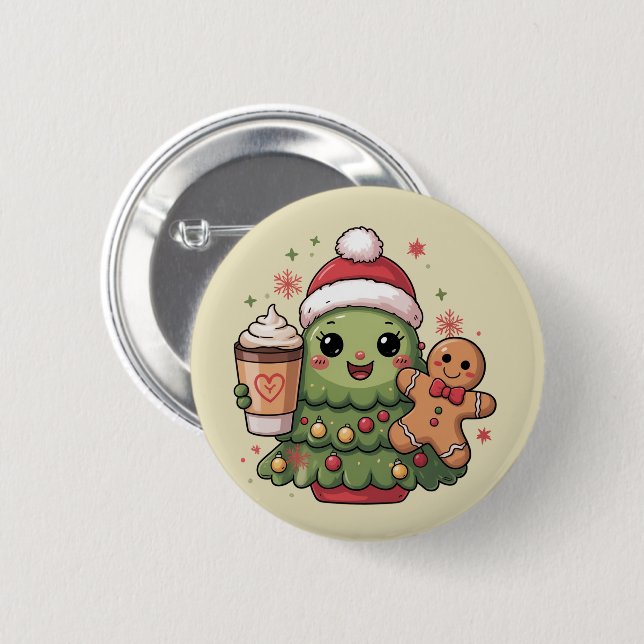 Cute Christmas Tree Coffee Latte Gingerbread Xmas 2 Inch Round Button (Front & Back)