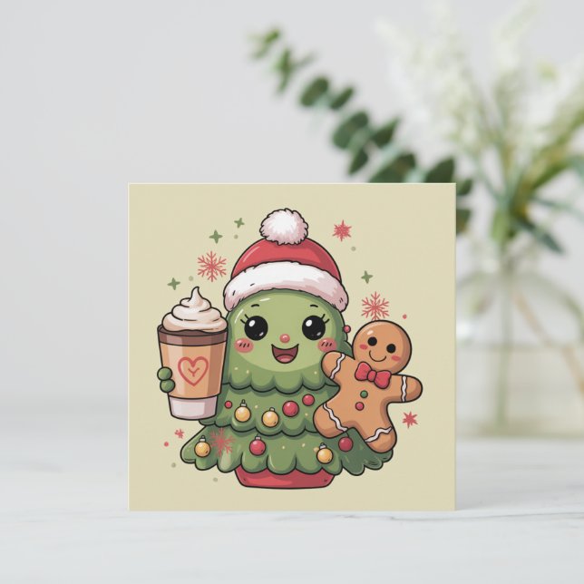 Cute Christmas Tree Coffee Latte Gingerbread Xmas Holiday Card (Standing Front)