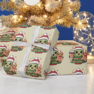 Cute Christmas Tree Coffee Latte Gingerbread Xmas Wrapping Paper