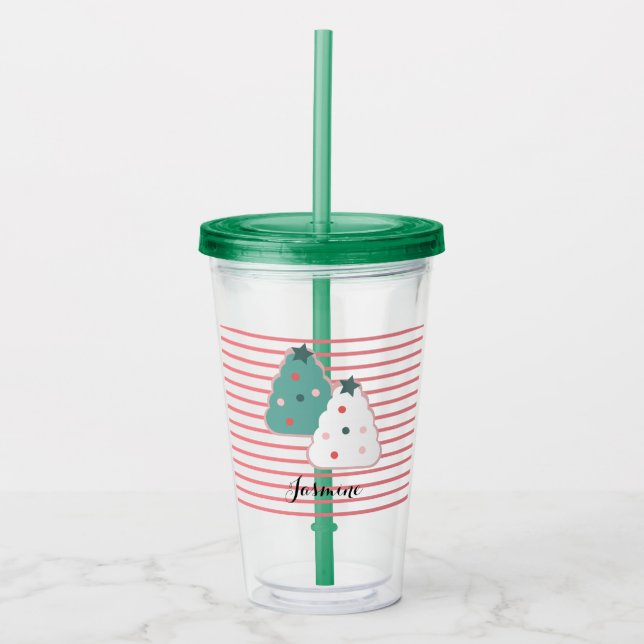 Cute Christmas Tree Cookies Custom Monogram Acrylic Tumbler (Front)